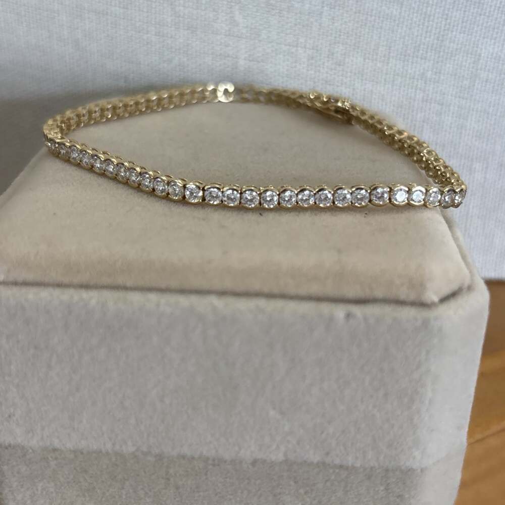 14K Yellow Gold Diamonique CZ Classic Tennis Bracelet  7.5" Approx 5-6 tcw  7.8g